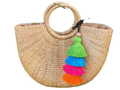 straw beach bag with tassels